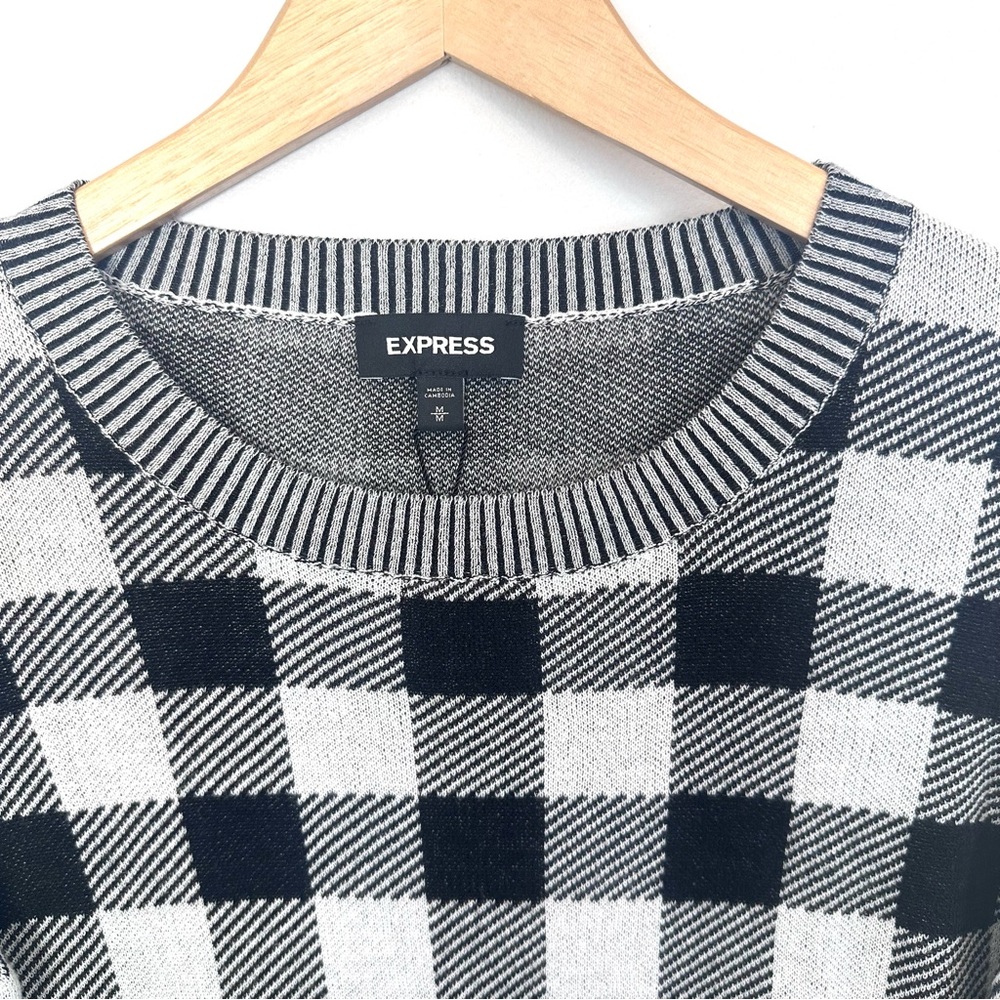 Express Sweater Medium Black White Checkered Crewneck Pullover 100% Cotton NWT - Picture 5 of 15